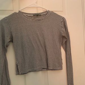 Black & White Striped Long Sleeve Semi-Crop
